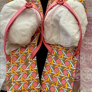 Tory Burch blushing pink geometric flip flops